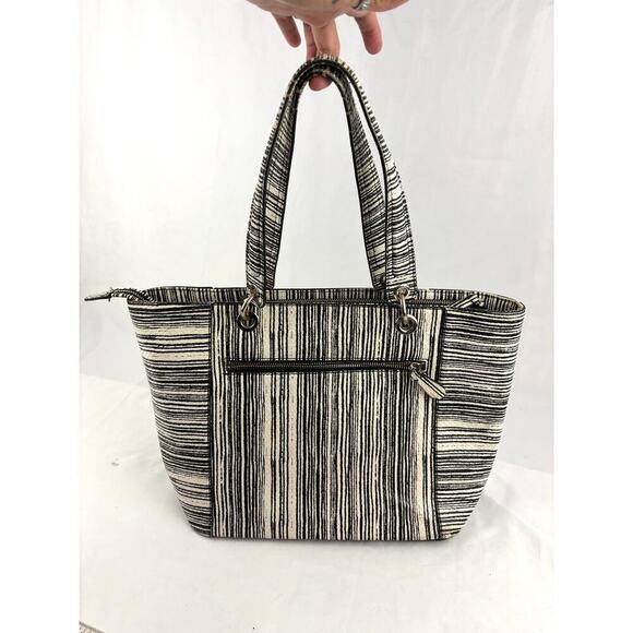 Guess Kamryn Stripe Python Tote Black White Shoulder Handbag Zipper Closure - Picture 14 of 16